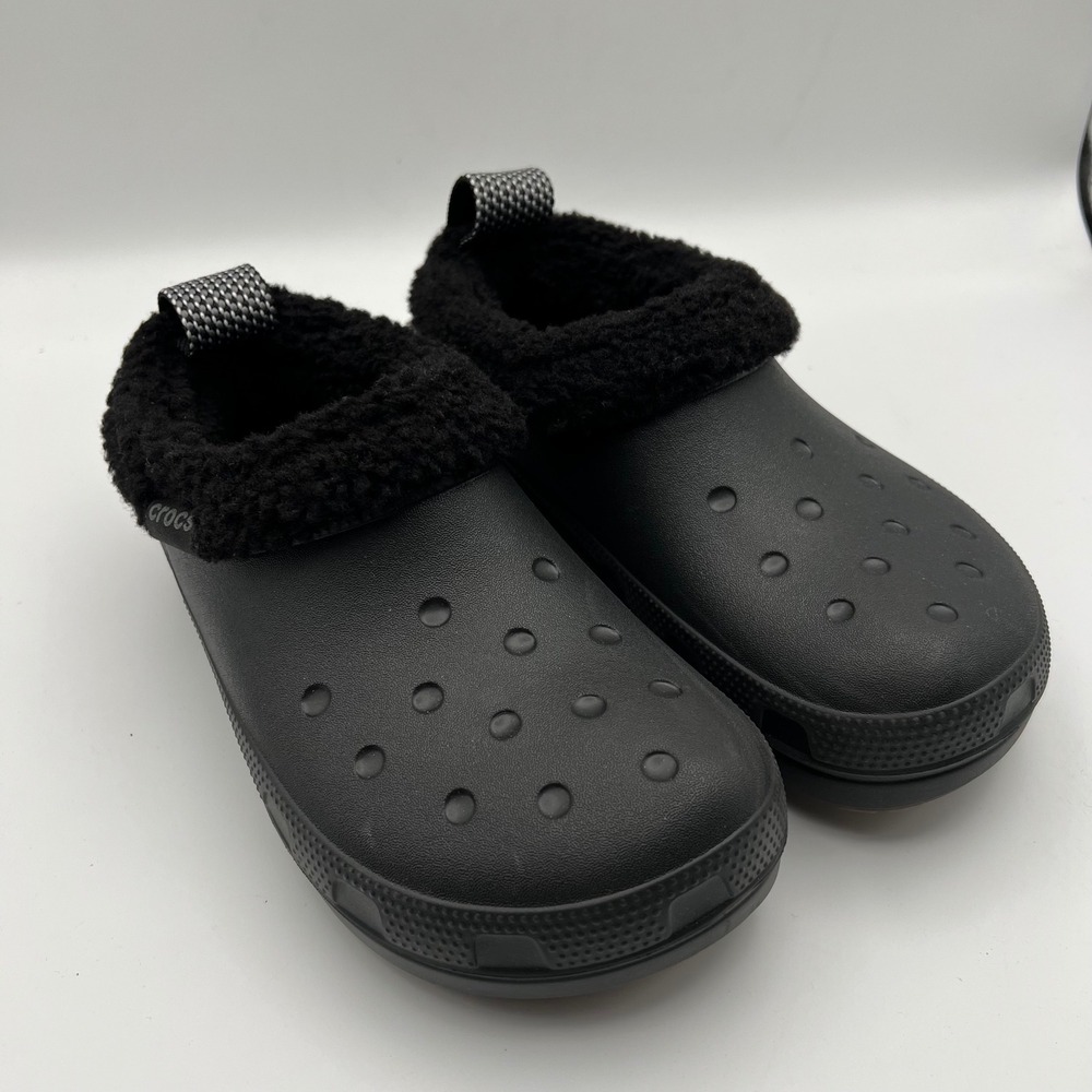 Crocs Classic Lined Shorty Clogs Womens 8 Black Solid Fuzzy Sherpa Slip On
